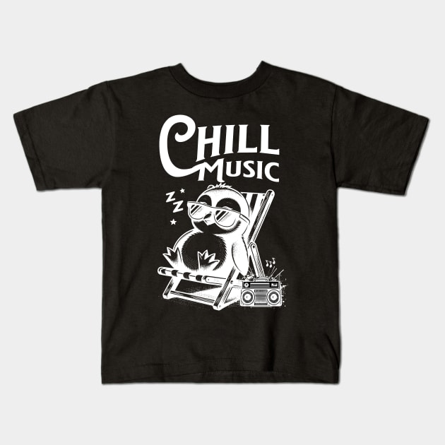 CHILL OUT MUSIC  - Penguin Chillax (White) Kids T-Shirt by DISCOTHREADZ 